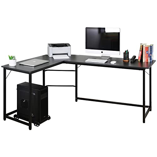 AEONS L-Shaped Computer Study Corner Desk with CPU Stand, PC Laptop Gaming Desk 66” Workstation for Home Office Writing Table, Wood & Metal, Space-Saving