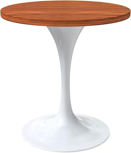 LeisureMod Verve Mid-Century Modern 27 Inch Round Dining Table, MDF Wood Tabletop with White Steel Pedestal Base, Contemporary Kitchen & Dining Room, Small Space Breakfast Table, Cognac Brown - color: Cognac Brown Wood, size: 27 inch Wide