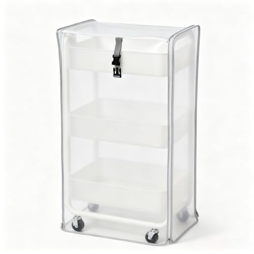 Utility Cart Cover Heavy Duty Dustproof Fits 17x13x31in Supply Cart | Frosted semi-transparent PVC cover keeps cart contents visible yet neat, moisture, and daily home clutter buildup - color: Frosted