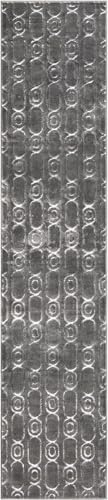 Rugs.com - Vogue Geo Rug – 12 Ft Runner Gray and Silver Easy-Clean Stain-Resistant Runner Rug – Modern Geometric Design for Hallways, Entryways, and High-Traffic Areas - color: Gray and Silver, size: 2'7" x 12' (Runner)