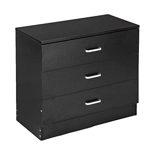 Vasitelan Wooden 3 Drawer Dresser, Modern Storage Chest of Drawers, Wood Bedside Table Night Table for Bedroom,Living Room (Black) - color: Black