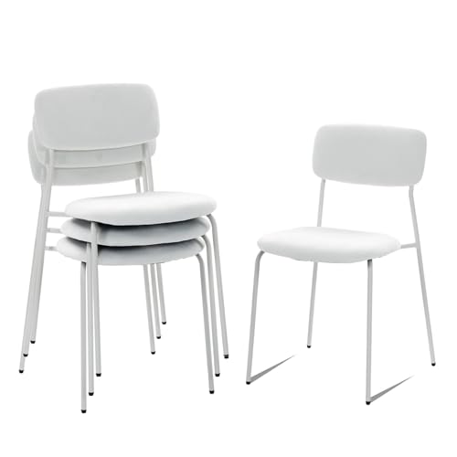 Sidanli Stackable Armless Chairs Set of 4, Small Upholstered White Chairs | Easy to Stack , Breathable Fabric Cushion, Armless Design, Support 300LBS, Use for Waiting Office Break Room Lobby - color: White