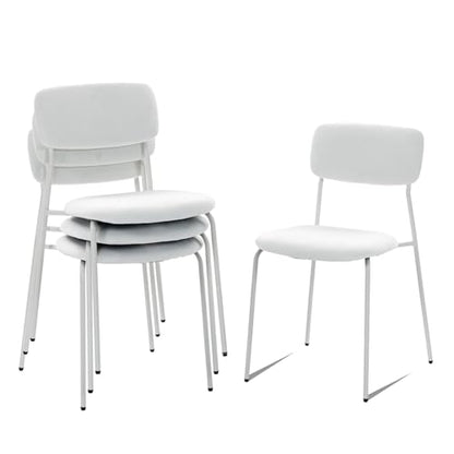Sidanli Stackable Armless Chairs Set of 4, Small Upholstered White Chairs | Easy to Stack , Breathable Fabric Cushion, Armless Design, Support 300LBS, Use for Waiting Office Break Room Lobby - color: White