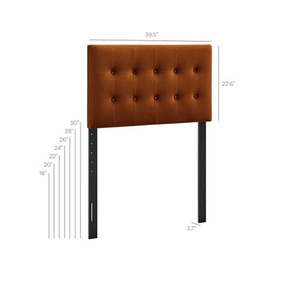 Modway Emily Twin Size Performance Velvet Headboard in Rust - Stain-Resistant Velvet Upholstery with Button Tufting and 7 Adjustable Height Positions - color: Rust, size: Twin
