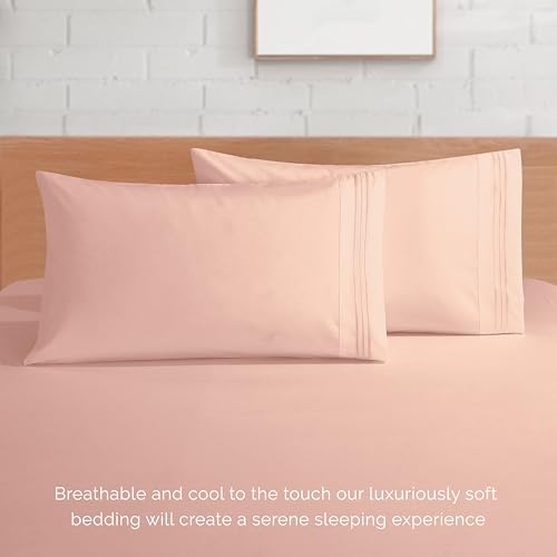 Elegant Comfort Luxury 1500 Premium Hotel Quality Microfiber 4-Piece Sheet Set - Wrinkle Resistant, All Around Elastic Fitted Sheet, Deep Pocket up to 16", Twin/Twin XL, Blush - color: Blush, size: Twin/Twin XL