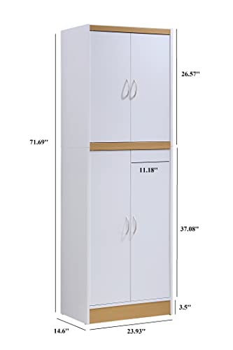 Hodedah 4 Door Kitchen Pantry with Four Shelves, White - color: White