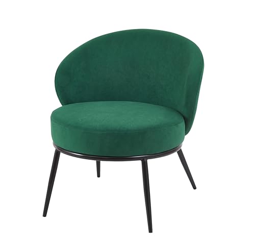 GDFStudio 27" Modern Accent Chair, Comfy Lounge Chair, Velvet Upholstered Chair, Mid Century Modern Armchair with Metal Legs, Solid Wood Frame, Cushion Barrel Side Chair for Living Room Bedroom, Green - color: Green + Velvet