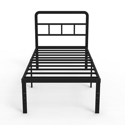 DiaOutro 18 Inch Twin Bed Frames with Headboard Metal Platform, Black | Heavy Duty Bed For Kids Adults, Steel Slat Supports No Box Spring Needed, Easy Assembly, Noise Free - size: Twin, style: 18 Inch