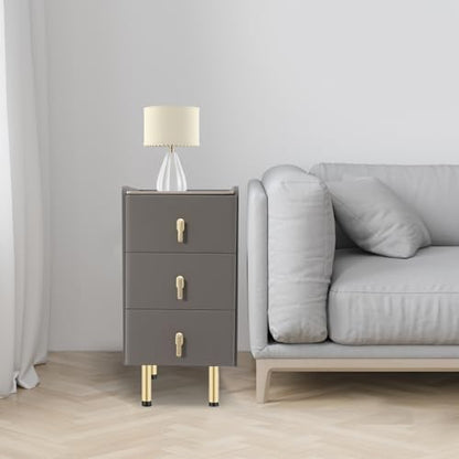 Night Stand, Modern Nightstand with Solid Wood Drawers, Tall Bedside Tables with Carbon Steel Legs, Slim Bedside Cabinet for Small Spaces, 12 W x 16 D x 23 H Inches (Gray) - color: Grey