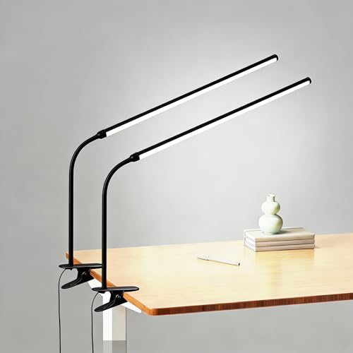 2 Pack LED Desk Lamp with Clamp, Dimmable Clip on Light for College Dorm Room, Eye-Friendly Reading Study Lamp for Students, Flexible Gooseneck Bedside Light, Home Office Desk Lights Bedroom - color: Black, size: 15inch/2 pack