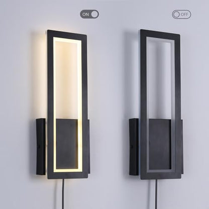 Modern Wall sconces Set of 2 Indoor LED Simple Wall Fixture Black Plug in Wall Lights for Living Room Bedroom Hallway Stairs
