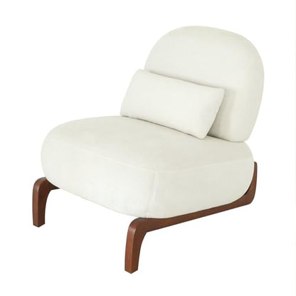 GDFStudio Armless Accent Chair with Solid Wood Legs & Upholstered Cushion, Modern Side Chair for Living Room Bedroom Reading Nook Balcony Apartment Waiting Area Comfortable Seating, White - color: White