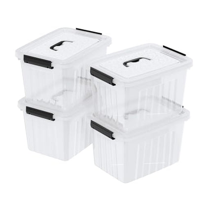 4-Pack Storage Bins with Latch Lids, Clear Plastic Storage Box, 18 L | BPA-Free, See-Through Organizing Solution, Latches, Convenient Top Handle, for Home Office Closet Use - size: 18 L