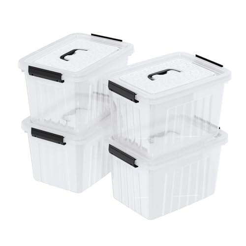 4-Pack Storage Bins with Latch Lids, Clear Plastic Storage Box, 18 L | BPA-Free, See-Through Organizing Solution, Latches, Convenient Top Handle, for Home Office Closet Use - size: 18 L