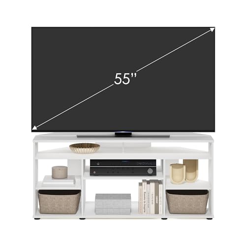 Furinno BESI TV Stand, No Tools Assembly Industrial Style Entertainment Center, TV Console for TV up to 46 Inch, for Living Room, Bedroom, White - color: White