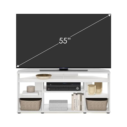Furinno BESI TV Stand, No Tools Assembly Industrial Style Entertainment Center, TV Console for TV up to 46 Inch, for Living Room, Bedroom, White - color: White
