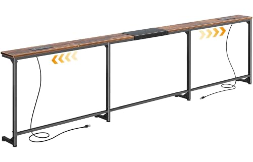 Huuger 94.5-110.2'' Extendable Behind Couch Table with Outlets, Rustic Brown - color: Rustic Brown, size: 94.5- 110.2"W x 29.5"H
