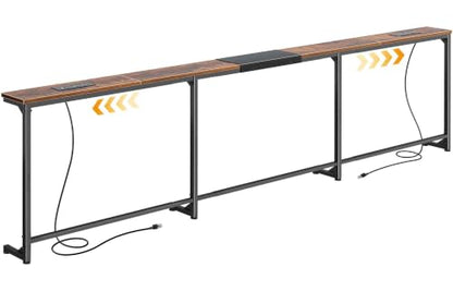 Huuger 94.5-110.2'' Extendable Behind Couch Table with Outlets, Rustic Brown - color: Rustic Brown, size: 94.5- 110.2"W x 29.5"H