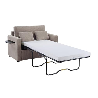 Twin Sofa Bed Sleeper Loveseat with Foldable Mattress USB, Grey+Brown | Space-saving bed for guest room or apartment, compact footprint, easy pull-out design, convenient device charging - color: Grey+brown