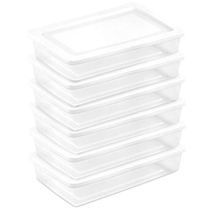 Sterilite 41 Qt Underbed Storage Box, Stackable Bin with Lid, Plastic Container to Organize Bedroom, Clear Base and White Lid, (Pack of 6) - size: 41 Quart, style: 6 Pack
