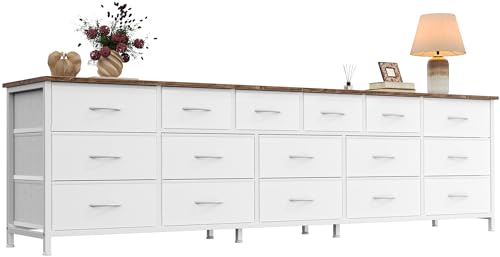 Huuger 77.6" Long Dresser for Bedroom, 16 Drawer Fabric Dresser for Closet, Wide Chest of Drawers with Storage, TV Stand for 65, 75, 85 Inch TV, 77.6" W x 13" D x 26.4" H, Farmhouse White - color: Farmhouse