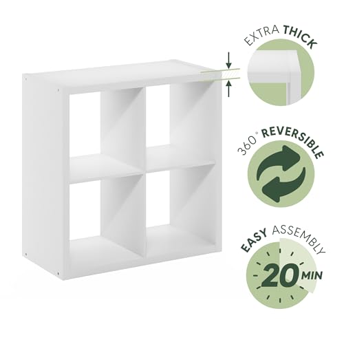 Furinno Cubicle Book Shelf, 4-Cube Bookshelf, Extra Thick Frame Reversible Bookcase with Open Back, 14.6 x 30 x 30, for Living Room, Bedroom, Home Office, Plain White - color: Plain White, size: 4-Cube