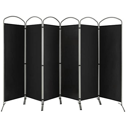 Giantex 1.8m(6.2피트) 접이식 6패널 룸 디바이더 블랙 - 330.2cm(130인치) 너비의 독립형 접이식 패브릭 프라이버시 스크린, 경량 휴대용 파티션 벽 칸막이 및 분리기, 홈 오피스, 아파트, 스튜디오용 - color: 블랙., size: 6-Panel