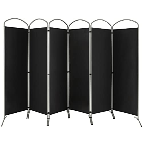 Giantex 1.8m(6.2피트) 접이식 6패널 룸 디바이더 블랙 - 330.2cm(130인치) 너비의 독립형 접이식 패브릭 프라이버시 스크린, 경량 휴대용 파티션 벽 칸막이 및 분리기, 홈 오피스, 아파트, 스튜디오용 - color: 블랙., size: 6-Panel