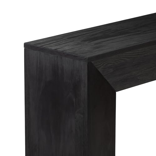 Plank+Beam Grand Console Table, 56 Inch, with Shelf, Black Wirebrush | Balanced, Statement Design, Low-VOC Finish, Easy Assembly, Solid Wood - color: Black Wirebrush, size: 56 Inch with Shelf