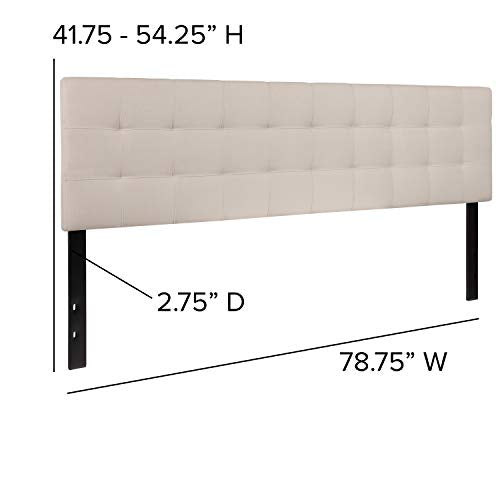 EMMA + OLIVER Beige King Quilted Tufted Headboard | Adjustable Bed Rail Slots, Fabric Upholstered - color: Beige, size: King