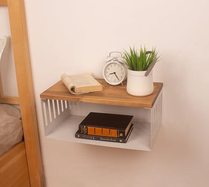 Floating Nightstand with White Metal Base, Wooden Top and Sturdy Metal Base, Minimalist Bedside Table, Wall Mounted Shelf, Bedside Shelf (Capetown) - color: Capetown