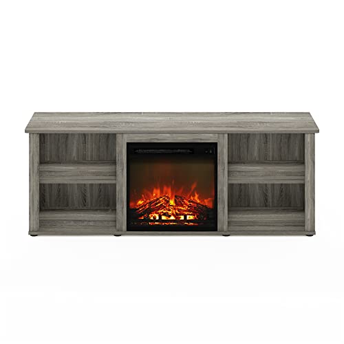 Furinno Classic 60 Inch TV Stand with Fireplace, French Oak Grey - color: French Oak Grey, size: 60-Inch