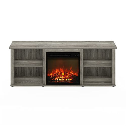 Furinno Classic 60 Inch TV Stand with Fireplace, French Oak Grey - color: French Oak Grey, size: 60-Inch