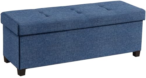 Ornavo Home 43" Large Storage Ottoman Bench with Legs, Navy Blue | Foot Rest Stool; Ottoman with Hidden Storage; Ideal for Bedroom, Living Room, Entryway or Home Office - color: Navy Blue, size: 15"D x 43"W x 15"H