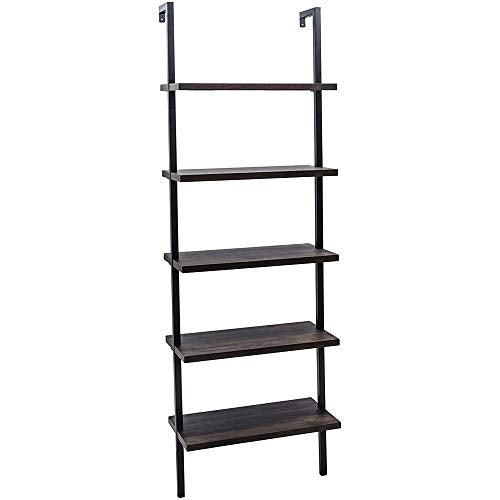 5-Shelf Modern Bookcase, Open Wall Mount Ladder Bookshelf with Industrial Metal Frame for Living Room Bedroom Home Office (Walnut) - color: Walnut
