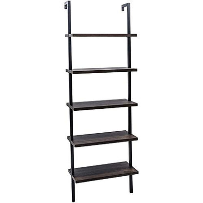5-Shelf Modern Bookcase, Open Wall Mount Ladder Bookshelf with Industrial Metal Frame for Living Room Bedroom Home Office (Walnut) - color: Walnut