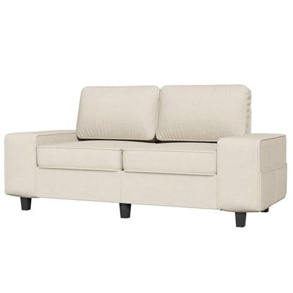 71" Small Loveseat Couch, 2 Seater Chenille Sofa with 4 Side Pockets, Removable and Washable Cushions, Mid Century Modern, Living Room, Apartment, Studio (Cream) - color: Cream Chenille, size: 71 "