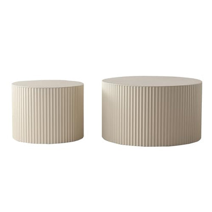 Nesting Coffee Table Set of 2, Round Wood Coffee Table and End Table Sets, Modern Double Circle Modular Accent Center Tea Table for Living Room Bedroom, （Beige + Cream, 27.56" & 19.69" - color: 27.56" & 19.7"-beige