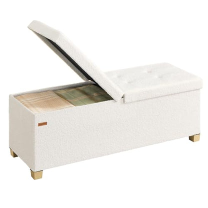SONGMICS Storage Ottoman Bench with Legs, Folding Ottoman Foot Rest with Flipping Lid, Bench with Storage, for Living Room, Bedroom, Entryway, Teddy Fleece, 43.3 Inches, Cream White ULSF081WD01 - color: Cream White, style: with Flipping Lid