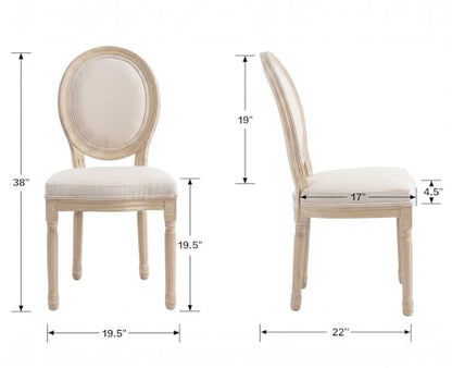 Kmax Farmhouse Dining Room Chairs, French Distressed Bedroom Chairs with Round Back, Elegant Tufted Kitchen Chairs, Set of 2, Beige - color: Natural Wash-fabric-beige, size: 2 Chairs