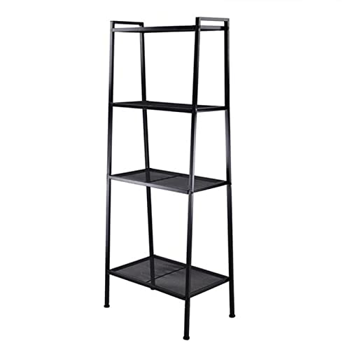 5-Shelf Modern Bookcase, Freestanding Ladder Bookshelf with Industrial Metal Frame for Living Room Bedroom Home Office (Black-4 Tier) - color: Black-4 Tier