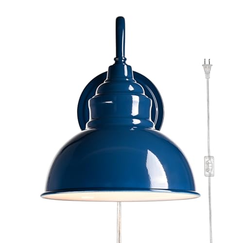 Mini Gooseneck Wall Sconce, 2-Way Mount with Switch, Blue | Flexible Gooseneck, Plug-in & Hardwired Dual Installation, On/Off Switch Included, Fits Bedroom, Porch, Patio, Hallway - color: Blue