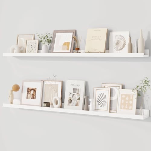 Dreamland Picture Ledge Shelf for Wall, Floating Shelves Set of 2, 48 Inch Long Floating Shelves with Lip for Living Room, Bedroom, Bathroom, Kitchen, White - color: White, size: 48inch