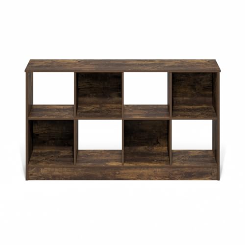 Furinno Jensen Book Shelf, 8-Cube Farmhouse Bookshelf, Display Bookcase, 11.8 x 47.6 x 26.8, for Living Room, Bedroom, Home Office, Amber Pine - color: Amber Pine, size: 8-Cube Farmhouse