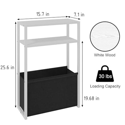 Leomonio Narrow Side Table, Slim End Tables with Fabric Basket, Skinny Table for Small Spaces, Thin Bedside Table for Living Room, Bedroom, White, ZBZ01 - color: White