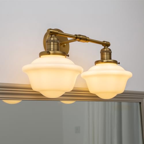 2-Lights Milk White Glass Wall Sconce Lights, Modern Classic Wall Vanity Lighting for Living Room Bathroom Bedroom - color: Brass