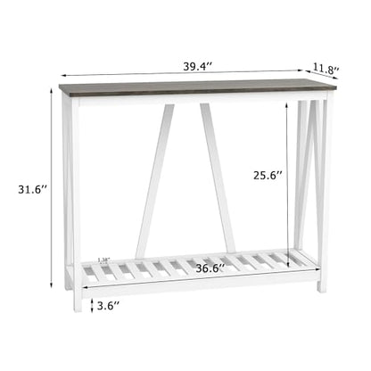 Entryway Table, 39" Farmhouse Console Table with Shelf Narrow Foyer Table | | 2-Tier Open Shelf,V-Shape Anti-Tip Legs,Slim Narrow Design,30-Min Easy Assembly,Sofa Table Use,Two-Tone Finish,Dark Oak - color: Dark Oak