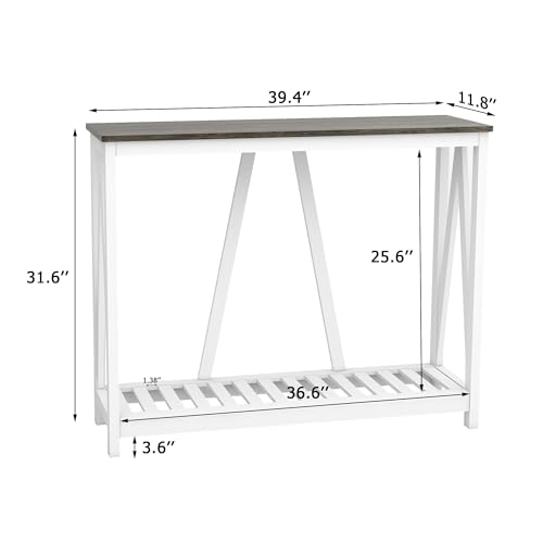 Entryway Table, 39" Farmhouse Console Table with Shelf Narrow Foyer Table | | 2-Tier Open Shelf,V-Shape Anti-Tip Legs,Slim Narrow Design,30-Min Easy Assembly,Sofa Table Use,Two-Tone Finish,Dark Oak - color: Dark Oak