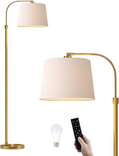 62" Arc Floor Lamp for Living Rooms, Gold Tall Standing Lamps with Remote and Stepless Dimmable Bulb, Modern Reading Light for Bedrooms Corner Nursery Kid Office (Bulb Included) - color: Brass Gold