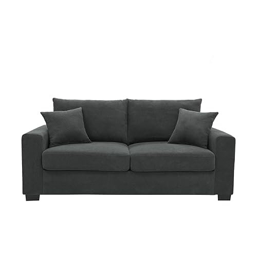 Two-Seater Sofa with Textured Fabric and High Backrest, Dark Grey - Compact Loveseat with Sturdy Plastic Legs for Living Room, Apartment, or Office - color: Dark Grey